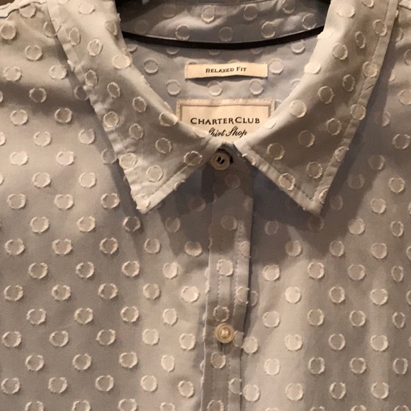 Light Blue with white dot design blouse. - Picture 2 of 4